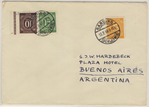Kontrollrat - 25+15+10 Pfg Ziffer Brief n. ARGENTINIEN Garding Buenos Aires 1948