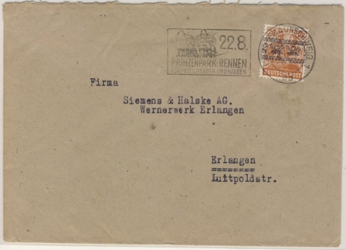 Bizone - Braunschweig Prinzenpark-Rennen f. Motorräder u. Wagen, Masch.werbestpl