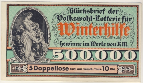 Dt. Reich - Glücksbrief d. Volkswohllotterie für Winterhilfe, ca. 1930