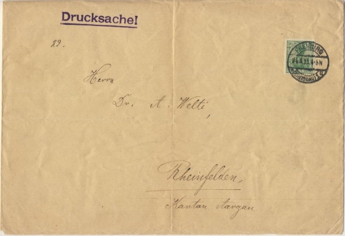 DR - 20 Pfg. Germania/Perfin "HR", Drucksachenbrief i.d. SCHWEIZ, Freiburg -