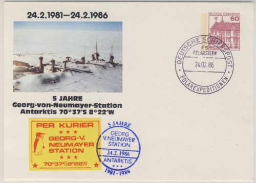 BRD - 60 Pfg. B&S Privat-GA-Karte 5 J. Neumayer-Station Antarktis Schiffspost