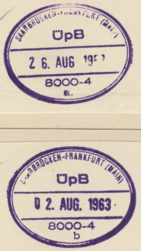 BRD - Saarbrücken - Frankfurt (Main) ÜpB 8000-a + b Blankoabschläge Briefstcke.