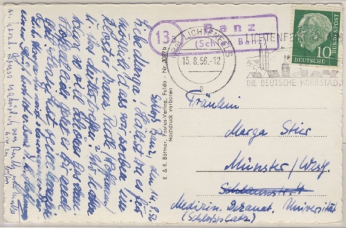 BRD - (13a) Banz Schloß Banz Landpoststelle Karte v. Lichtenfels Münster 1956