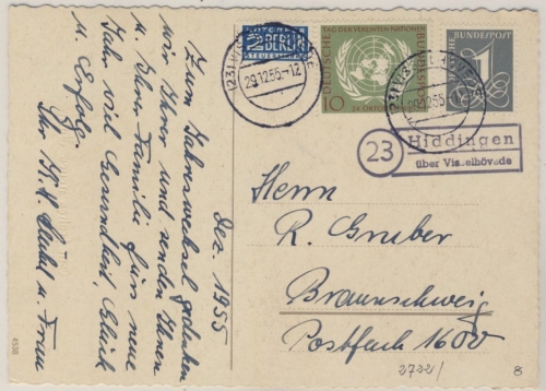 BRD - (23) Hiddingen über Visselhövede, Landpoststpl. a. Karte n. Braunschweig