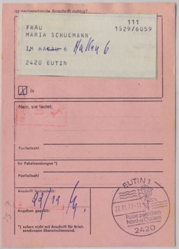 BRD - Eutin - Rose zwischen Nord- u. Ostsee, Handwerbestpl .a. Anschriftenprüfg.