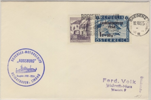 Österreich - Bodensee Schiffspost MS Augsburg Brief Bregenz - Wickrath 1963