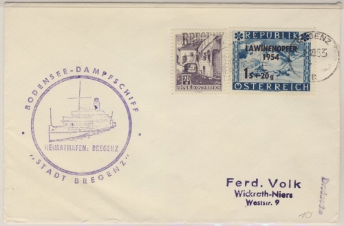 Österreich - Bodensee Schiffspost MS Stadt Bregenz Brief Bregenz - Wickrath 1963
