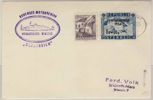 Österreich - Bodensee Schiffspost MS Österreich Brief Bregenz - Wickrath 1963
