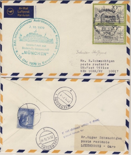 BRD - Bodensee Schiffspost 1970 MS München Sonderfahrt Luftpost n. UNO New York