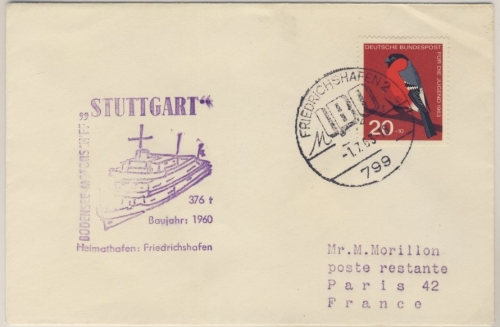 BRD - Bodensee Schiffspost MS Stuttgart Drucksache SST Freidrichshafen IBO 1963