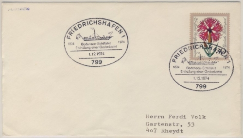 BRD - Friedrichshafen 1974 SST Bodensee Schiffahrt Gedenktafel Drucksache n.