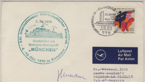 BRD - Bodensee-Schiffspost MS München Luftpostbrief n. ANDORRA Sonderfahrt 1970