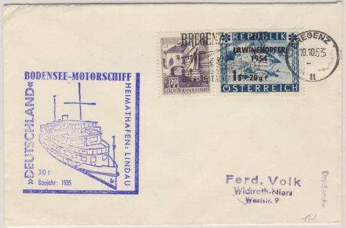 Österreich - Bodensee Schiffspost MS Deutschland Drucksache Bregenz 1963 n.