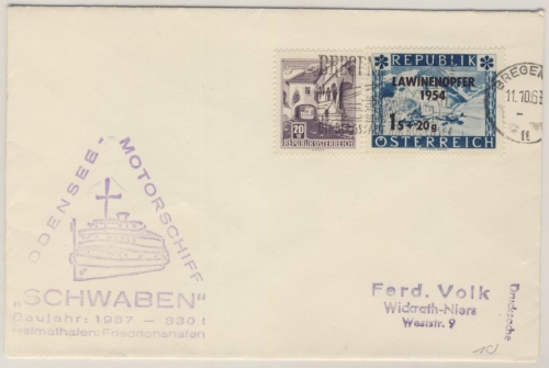 Österreich - Bodensee Schiffspost MS Schwaben Drucksache Bregenz 1963 n.