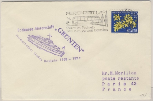 Schweiz - Bodensee Schiffspost MS Grünten Brief n. FRANKREICH Rorschach 1963 n.