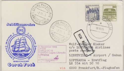 BRD - Gorch Fock Jubiläumsreise, LupoKarte/Zuleitung 1st-Flug Frankfurt a.M. -
