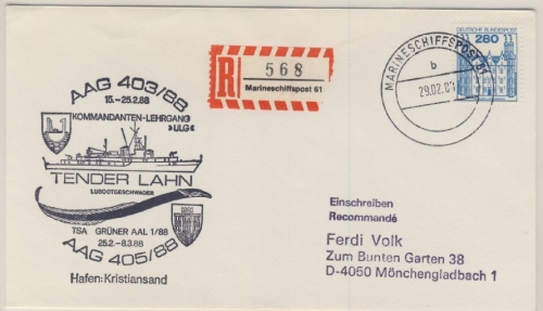 BRD - Marineschiffspost 61 Tender Lahn Kommandanten-Lehrgang 1988