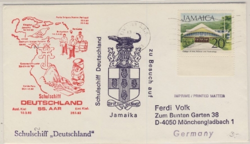 BRD/Jamaica - Schulschiff Deutschland 55. AAR, Brief Kingston - M.-Gladbach 1982