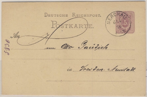 DR - Nerchau 1876, K1 a. 5 Pfg. GA-Karte n. Dresden