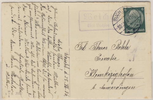 DR - Weicht über Buchloe, Landpost-Ra2 a. Karte n. Kleinkizighofen 1936