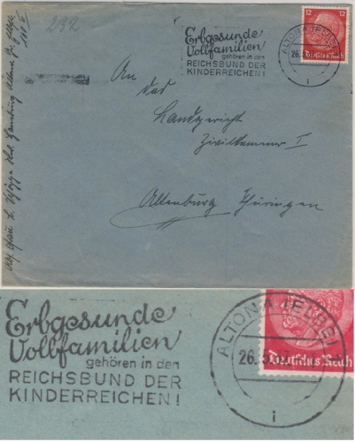 DR - Erbgesunde Familien gehören..., Maschinenwerbesempel Brief Altona 1937