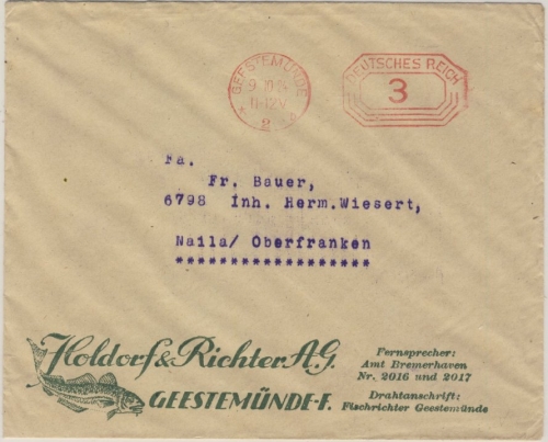 DR - Geestemünde 2 - 1924, 3 Pfg. Gebühren-Freistpl., illustr. Drucksachenbf.