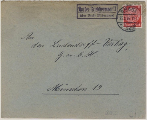 DR - Norderfrischenmoor über Brake (Oldenburg), Landpoststellen-Ra2 a. Brief