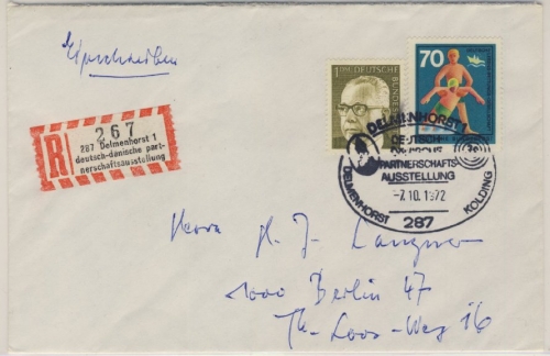 BRD - Delmenhorst 1972, SST + Sonder-R-Zettel Dt.-Dän.Partnerschaftsausstellung,