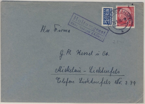 BRD - Holtumgeest über Verden (Aller), Landpoststellen-Ra2 a. Brief n. Michelau