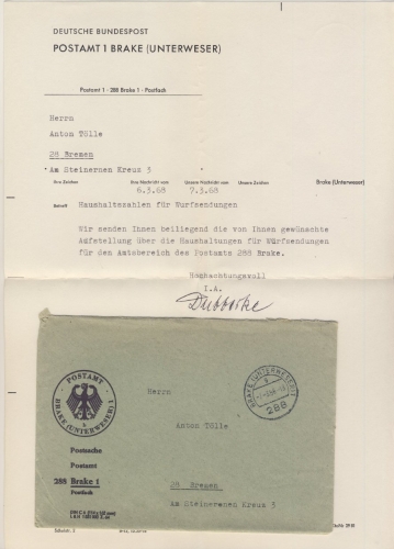 BRD - Brake (Unterweser) - 1968, Postsache n. Bremen, mit Inhalt (siehe Scan !!)