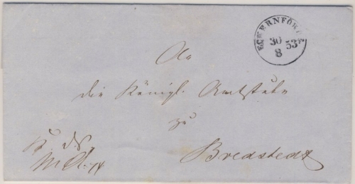 Schleswig-Holstein - Eckernförde 1853, Dienstbrief n. Bredstedt, ohne Inhalt