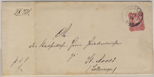 DR - Tondern 1878, K2 a. Brief n. St. Avold - ohne Inhalt - Ort heute Dänemark !