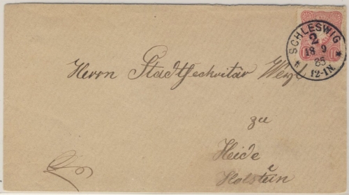 DR - 10 Pfg. Druckzufall/Plattenfehler, Brief K1 Schleswig 2 - Heide 1885