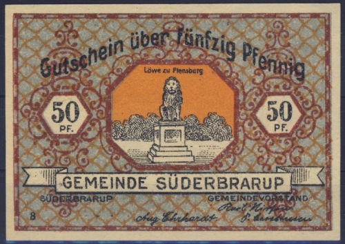 Süderbrarup - 50 Pfg. Notgeldschein "Wir wollen keine Dänen sein..." ca. 1920