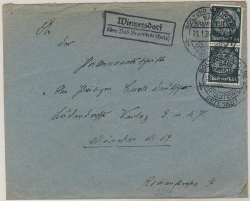 DR - Wiemersdorf über Bad Bramstedt (Hols), Landpost-Ra2 a. Brief n. München