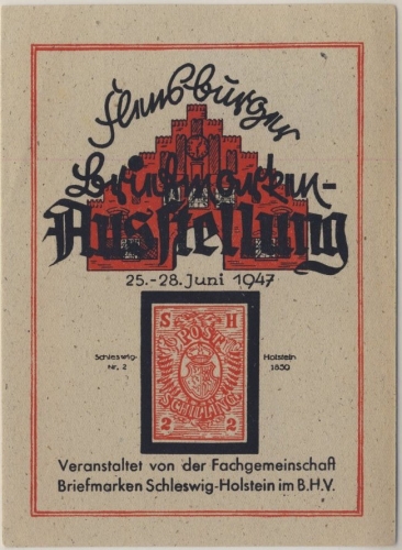 All.Bes. - Flensburger Briefmarken-Ausstellung 1947, dekorative Sonderkarte/SST