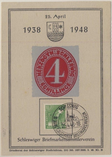 All.Bes. - 10 J. Schleswiger Briefmarkenverein, Sonderkarte + SST 1948