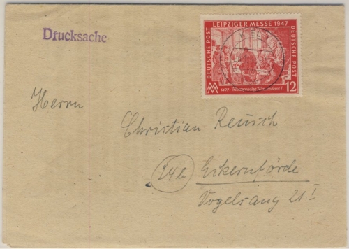 Kontrollrat - 12 Pfg. Leipziger Herbstmesse, Drucksache Kiel - Eckernförde 1948