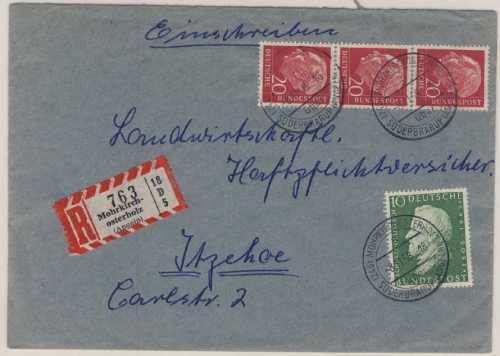 BRD - Mohrkirchosterholz über Süderbrarup, Einschreibebrief n. Itzehoe 1958