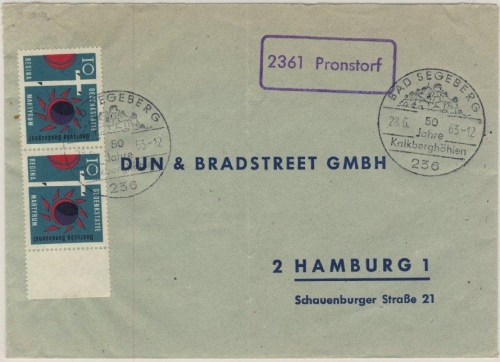 BRD - 2x10 Pfg. Regina Matyrium, Brief Ra1 "2361 Pronsdorf", Bad Segeberg -
