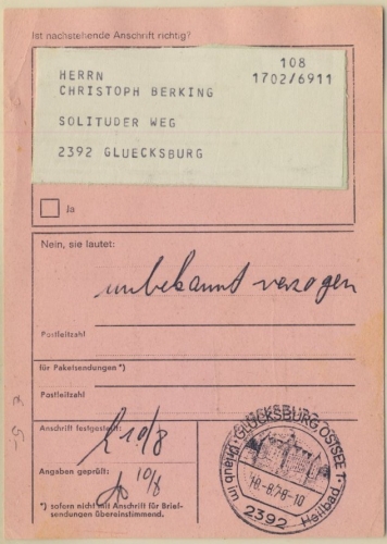 BRD - Glücksburg-Urlaub im Heilbad, Handwerbestpl. a. Anschriftenprüfung v.