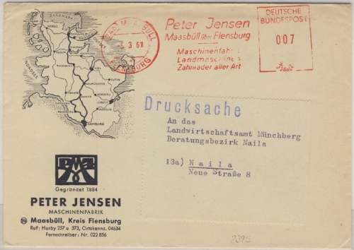 BRD - 7 Pfg. AFS "Jensen Maschinenfabrik", Drucksachenbf. Maasbüll ü. Flensburg