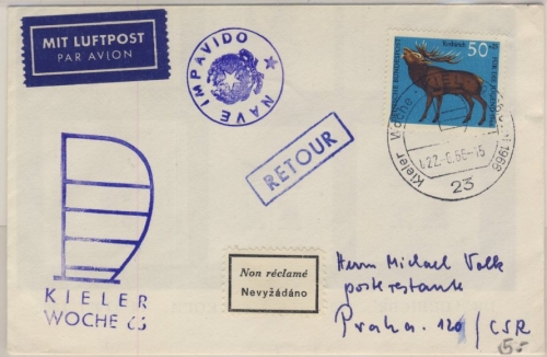 BRD - 50 Pfg. Jugend/Hirsch, Lupo-Brief i.d. CSSR, SST Kiel - Kieler Woche 1966