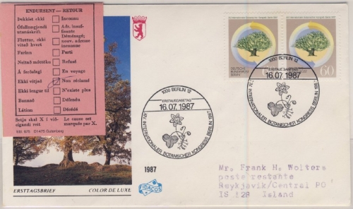 Berlin - 2x60 Pfg. Botanischer Kongreß, Schmuck-FDC + ESST n. ISLAND 1987