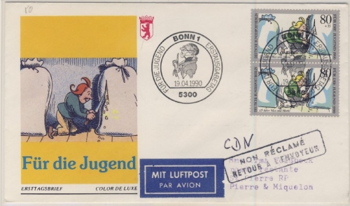 Berlin - 2x80 Pfg. Jugend/Max&Moritz, Lupo-Schmuck-FDC n. St. Pierre & Miquellon
