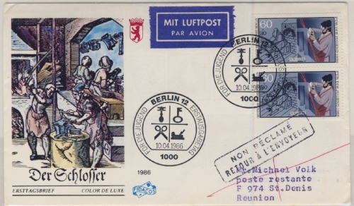 Berlin - 2x60 Pfg. Jugend/Handwerksberufe, Schmuck-FDC + ESST n. REUNION 1986