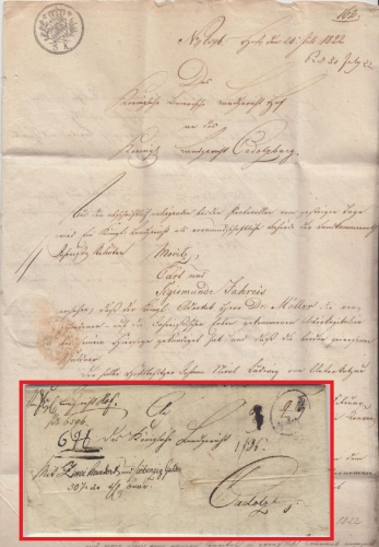 Bayern - Hof 1822, Fahrpostbrief (Geldsendung 270 Gulden !) n. Cadolzburg
