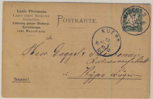 Bayern - 5 Pfg. Wappen, Firmenkarte Pirmasens 2 - Küps 1900