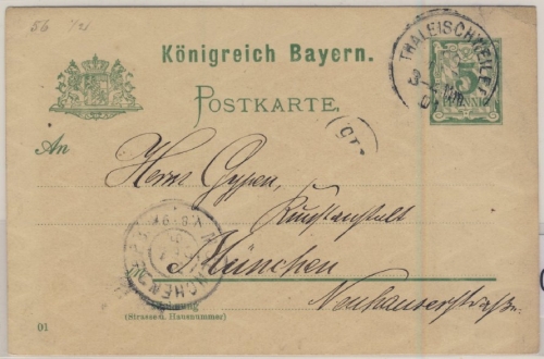Bayern - 5 Pfg. Ziffer/Rauten, K1 Thaleischweiler - München 1901