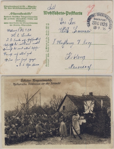 DR - Bahnpost Hagen(W.)-Dieringhausen, Zug 1125, Feldpostkarte n. Koblenz 1916